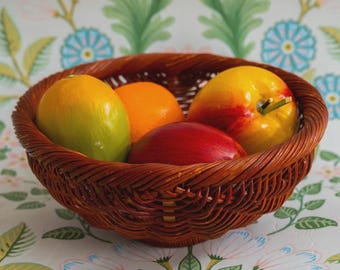 Vintage Woven Fruit Basket • Brown Rustic Home Decor • Cottagecore Kitchen Storage Bowl • Natural Fiber Centerpiece Basket
