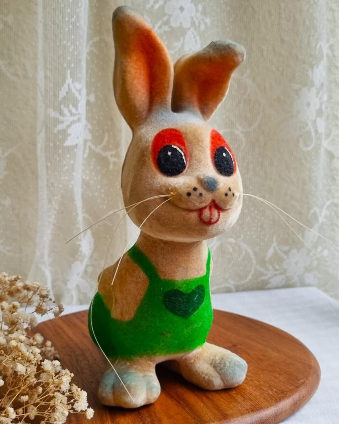 Vintage 1970s USSR Bunny Toy in Green Overalls Soft Flocked Polymer ...