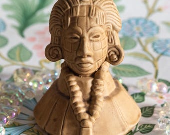 Vintage Jorongo Tequila Aztec Statue Decanter Topper 1970s Mexico Porcelana de Cuernavaca Bar Decor Mesoamerican Sculpture