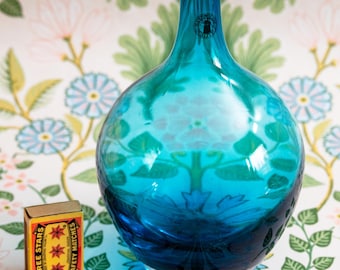 Vintage IKEA Salong Blue Glass Vase Johanna Jelinek 1990s Scandinavian Hand Blown Art Glass Modernist Decor Turquoise Petrol Gradient