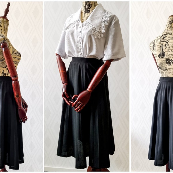 jupe vintage plissée finlandaise en viscose mélangée noire, taille EU 36 | Années 60 70 Années 60 Années 70 Rétro | Midi S Jupe Midi Scandinave A-line