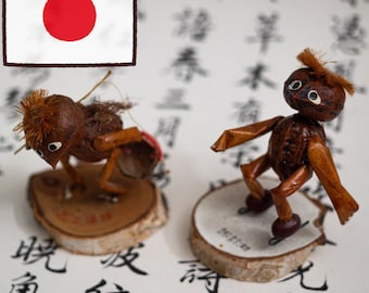 Vintage Japanese Kappa Omiyage Figurine Pair from Lake Suwa Nagano Folk Art Souvenir Yokai Decor