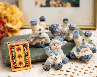 Vintage 90s Snow Buddies Flocked Snowmen Set of 4 Retro Christmas Decor Mini Snowman Figurines Holiday Display