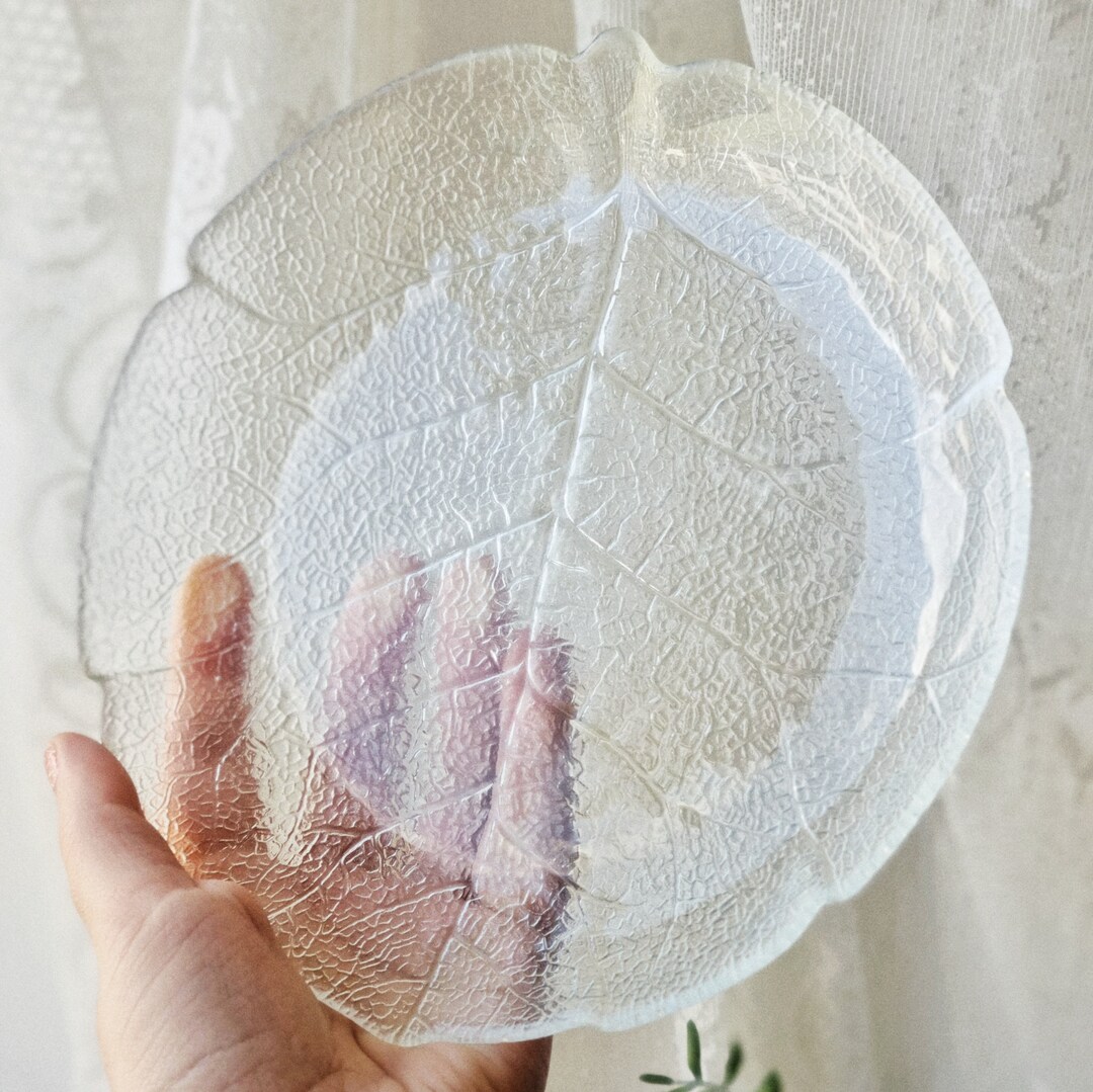 Vintage French Arcoroc Aspen Glass Leaf Shaped Salad Plate Etsy