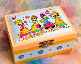 Vintage Kawaii Little Mate Colorful Music Box with Girls Illustration Japan Style Retro Decor
