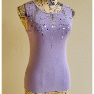 Camiseta sin mangas vintage con lentejuelas lavanda Y2K – Camisa sin mangas elástica acanalada Truworths de los años 2000