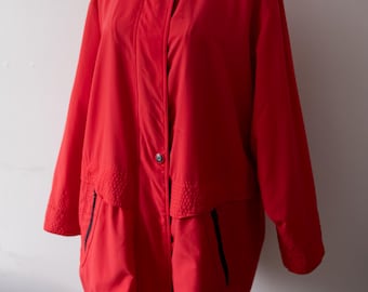 Vintage 80s 90s Donna Exclusive Red Navy Oversized Jacket XL XXL Retro Utility Coat Streetwear Outerwear Scandinavian Fashion