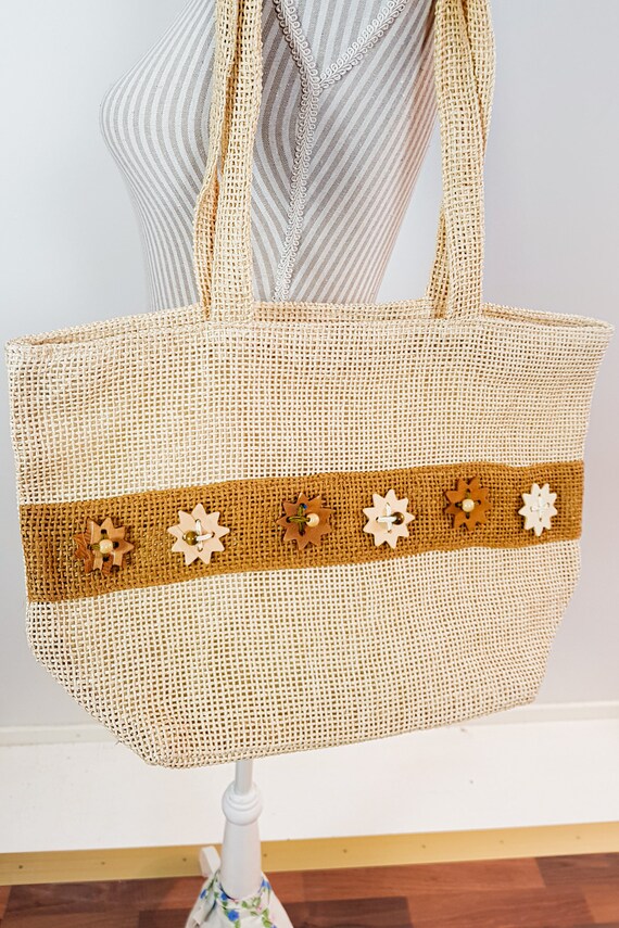Boho Chic Vintage Star Straw Beach Bag | Retro 70s 80… - Gem