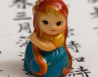 Vintage Chinese Stone Girl Figurine Pencil Sharpener Hand Painted Collectible Asian Kitsch Desk Decor
