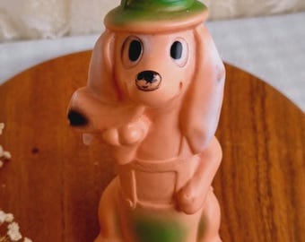 Vintage 60s/70s German-Style Basset Hound Dog Figure in Alpine Hat & Lederhosen Pipe Dog Retro Plastic Collectible Figurine