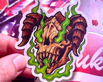 Cráneo de Garra Mortal Radioactivo: Pegatina de juego hecha a mano de Fallout