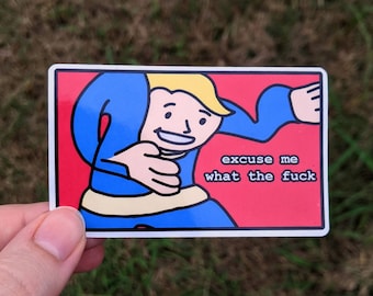 Pegatina de meme "Disculpe, ¿qué demonios?" - Vinilo brillante resistente al agua