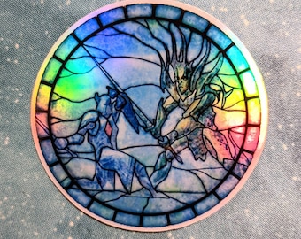 Pegatina holográfica de Dragonborn / Juego de rol de fantasía, troquelada a prueba de agua