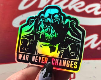 Pegatina holográfica de Fallout: La guerra nunca cambia, vinilo impermeable
