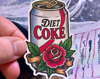 Cola Light: calcomanía de vinilo con tatuaje de la vieja escuela, adicción a la cafeína, señal para el refrigerador, calcomanía para amantes de los refrescos.