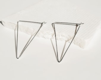 Triangle hoop earrings, Silver triangle earrings, Large triangle Earrings, Geometric Hoops, Recycled silver earrings