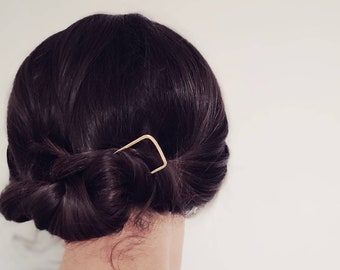 Brass hair pin, gold hair fork, square hair clip, bun holder, updo hair accessories