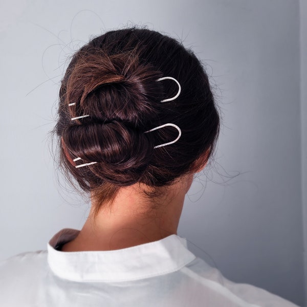 Mini épingle à cheveux, fourchette à cheveux argentée, accessoires pour cheveux durables, épingle en U argentée, accessoire pour cheveux minimaliste, porte-chignon, bijoux pour cheveux, pince à cheveux