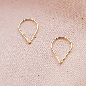 Gold teardrop threaders, Mini teardrop hoops, 14K Gold Filled mini hoops, Gold thread through hoops, Modern gold earrings. Gold threaders image 6