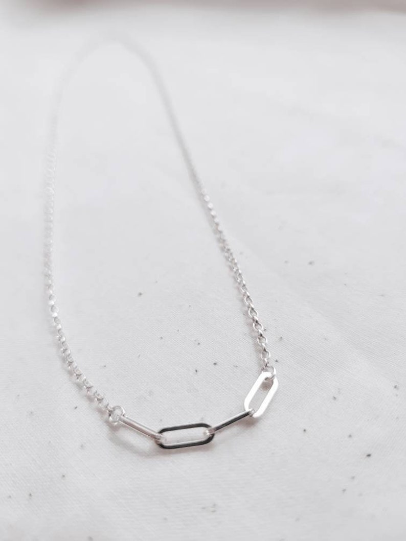 Silver links necklace, Paperclip linked necklace, Sterling silver necklace, Recycled silver, Infinity linked necklace, Layering chain image 5