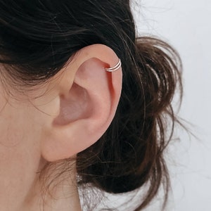 Double ear cuff, Sterling silver ear cuff, No piercing ear wrap,Recycled Silver cuff earring, Helix cuff, Silver cuff earring