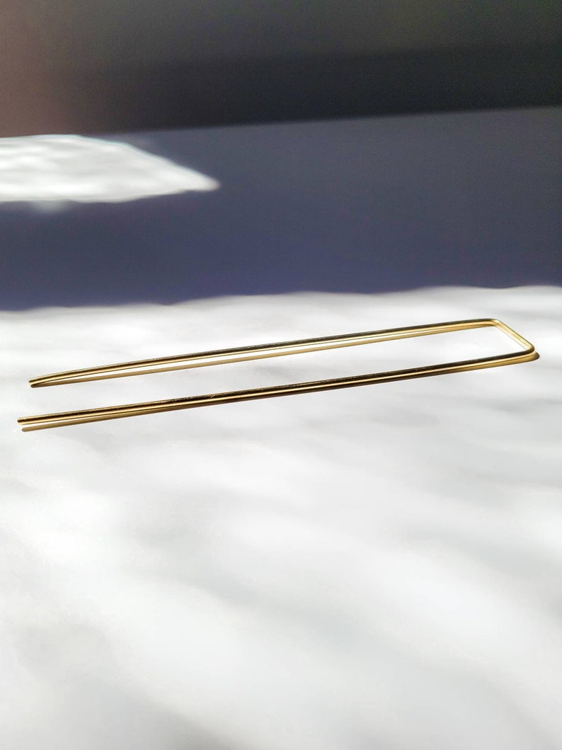 Brass hair pin, gold hair fork, square hair clip, bun holder, updo hair accessories image 2