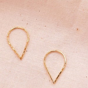 Gold teardrop threaders, Mini teardrop hoops, 14K Gold Filled mini hoops, Gold thread through hoops, Modern gold earrings. Gold threaders image 2