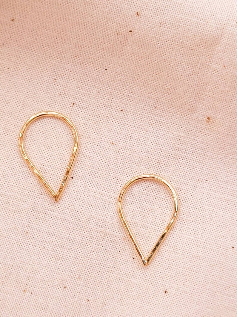 Gold teardrop threaders, Mini teardrop hoops, 14K Gold Filled mini hoops, Gold thread through hoops, Modern gold earrings. Gold threaders image 2