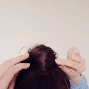 Brass hair pin, gold hair fork, square hair clip, bun holder, updo hair accessories image 3