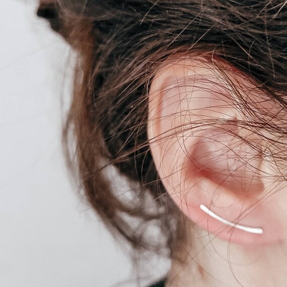 Silver ear climber, Ear crawler, Dainty ear climbers, Silver ear jackets, Simple ear cuff, Recycled Silver ear climber, Minimalist climber