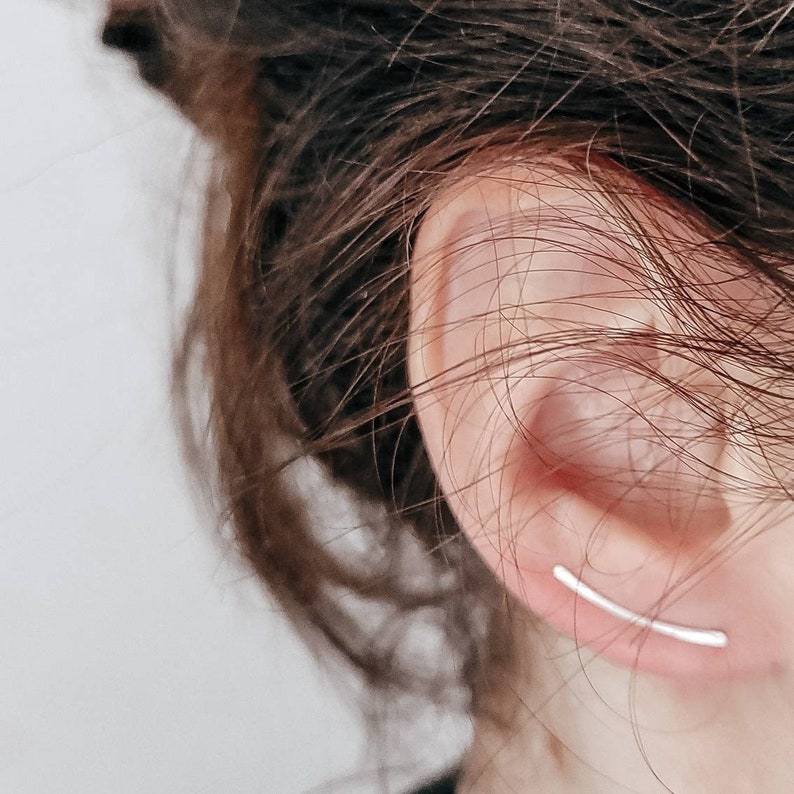 Silver ear climber, Ear crawler, Dainty ear climbers, Silver ear jackets, Simple ear cuff, Recycled Silver ear climber, Minimalist climber image 1