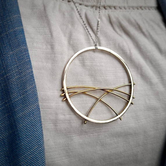 Rolling hills necklace, mountain necklace, abstract necklace, statement pendant, circle necklace, minimalist necklace, outdoor jewellery