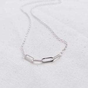 Silver links necklace, Paperclip linked necklace, Sterling silver necklace, Recycled silver, Infinity linked necklace, Layering chain image 1