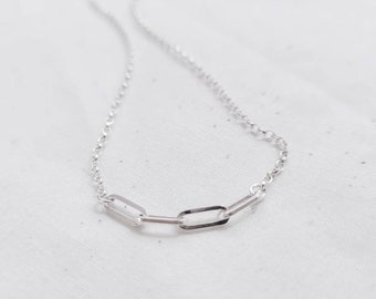 Silver links necklace, Paperclip linked necklace, Sterling silver necklace, Recycled silver, Infinity linked necklace, Layering chain