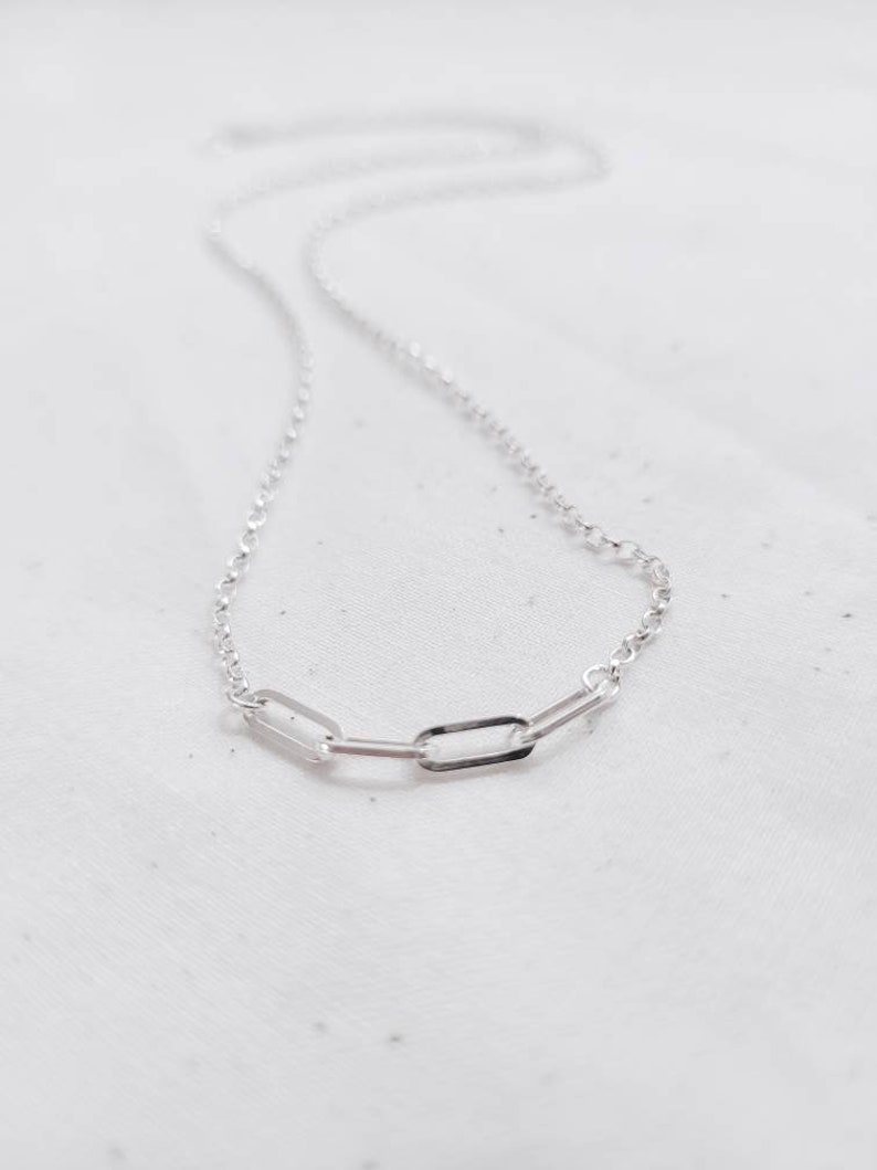 Silver links necklace, Paperclip linked necklace, Sterling silver necklace, Recycled silver, Infinity linked necklace, Layering chain image 1