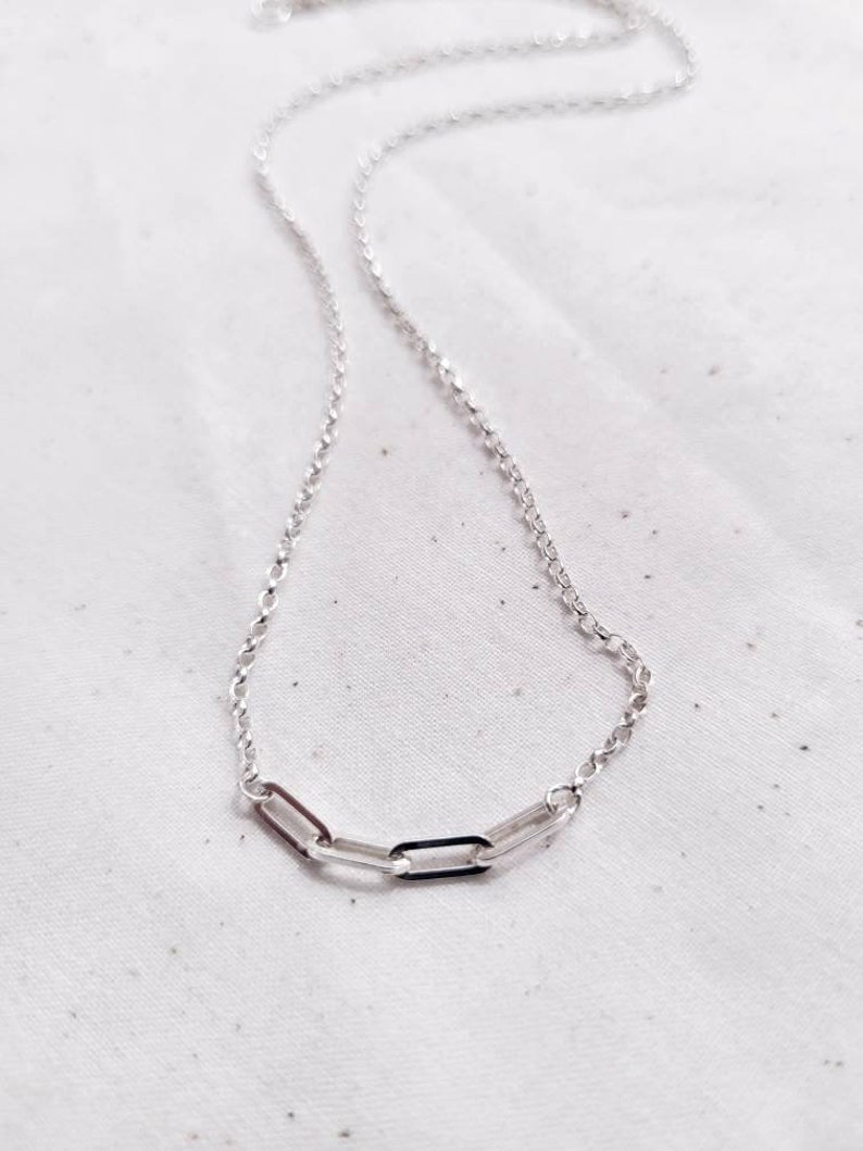 Silver links necklace, Paperclip linked necklace, Sterling silver necklace, Recycled silver, Infinity linked necklace, Layering chain image 3