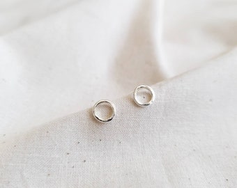 Silver circle stud earrings, Hammered silver studs, Round silver studs, Recycled silver stud earrings, Everyday studs, Open circle earrings