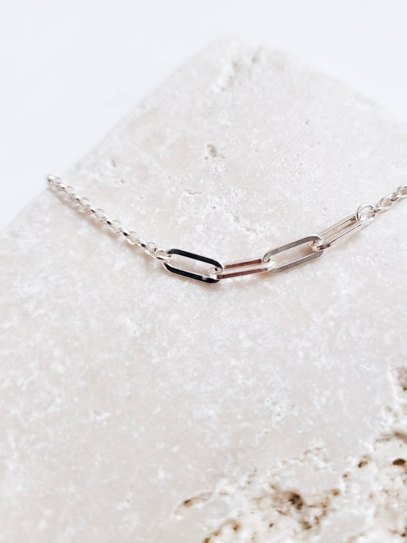 Silver links necklace, Paperclip linked necklace, Sterling silver necklace, Recycled silver, Infinity linked necklace, Layering chain image 2
