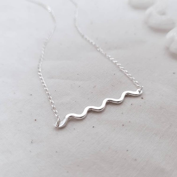 Silver wave necklace, Wiggle necklace, Sterling Silver bar necklace, Wavy necklace, Recycled silver necklace, Minimal Jewellery
