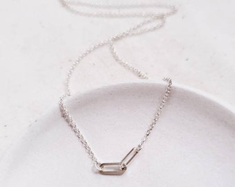 Silver links necklace, Interlocking necklace, Paperclip linked necklace, Sterling silver necklace, Recycled silver, Infinity linked necklace