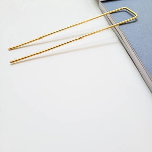 Brass hair pin, gold hair fork, square hair clip, bun holder, updo hair accessories image 5