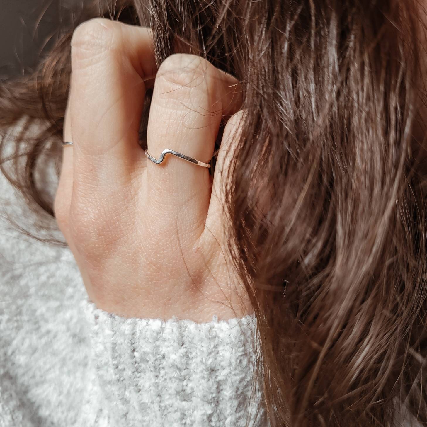 Silver Wave Ring, Zigzag Ring, Wavy Ring, Hammered Silver