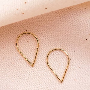 Gold teardrop threaders, Mini teardrop hoops, 14K Gold Filled mini hoops, Gold thread through hoops, Modern gold earrings. Gold threaders image 4