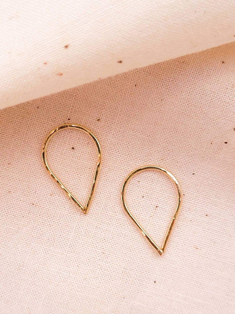 Gold teardrop threaders, Mini teardrop hoops, 14K Gold Filled mini hoops, Gold thread through hoops, Modern gold earrings. Gold threaders image 4