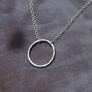 Hammered circle necklace, Textured circle necklace, Sterling Silver open circle necklace, Recycled Silver necklace, Minimal Jewellery