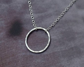 Hammered circle necklace, Textured circle necklace, Sterling Silver open circle necklace, Recycled Silver necklace, Minimal Jewellery