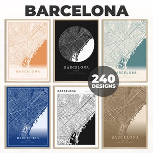 Barcelona City Wandkunst, Barcelona Straßenkarte Poster, Barcelona Poster, Barcelona City Poster, Geschenke für Zuhause, Kartenposter, 240 Karte Designs