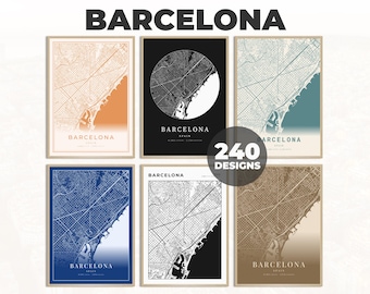 Barcelona City Wall Art, Barcelona Road Map Poster, Barcelona Poster, Barcelona City Poster, Gifts for Home, Map Poster, 240 Map Designs
