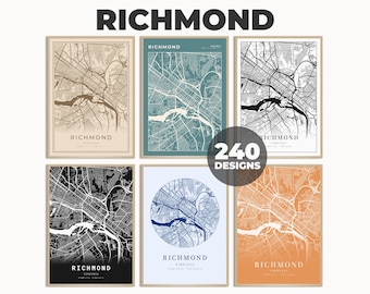 Richmond Map Art, Richmond City Wall Art, Richmond Map Print, Richmond Street Map Art, City Map Download, Black & White Map