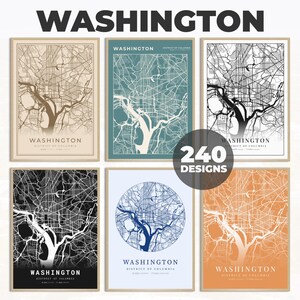 Washington City Poster, Washington Street Karte Kunst, Washington Wanddruck, Washington Wand-Dekor, Schwarz-Weiß-Karte, Kartenkunst